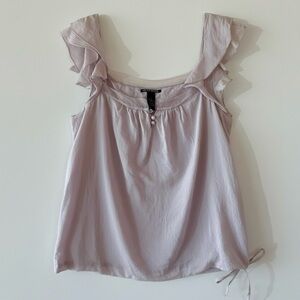 Lucky Brand Ruffle Sleeve Silk Blend Blouse Top | Lilac Lavender Womens L